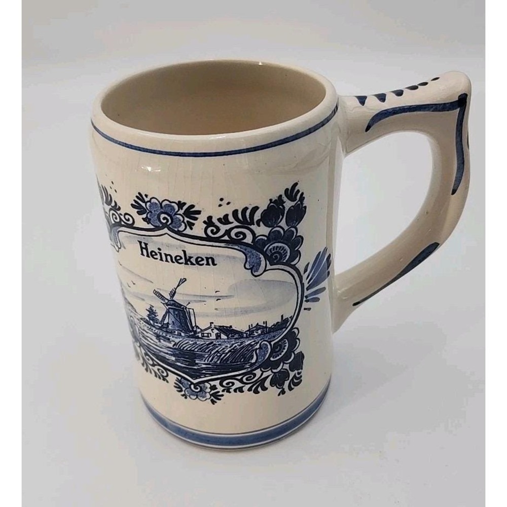 Vintage Heineken Delft Blue Holland‎ Porcelain Beer Stein Mug Windmill Dutch